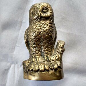 6” Vintage Brass Owl Figurine Wise Ole’ Owl Heavy Hollow Metal Decor